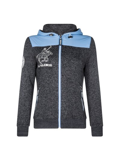 Dark grey and light blue sweatshirt with zipper and hood for women – Isabel - La Valencio