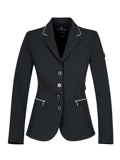 Veste de compétition noire avec passepoils argentés et botones à strass pour femme Cosima - Equiline