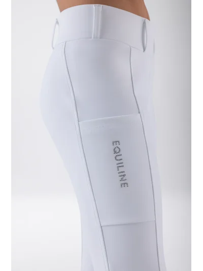 Mallas de montar blancas full grip junior con logo de strass en el bolsillo EQCLEOF - Equiline