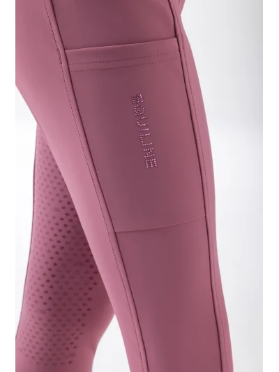 Mallas de montar rosa (Daybreak) full grip junior con logo de strass en el bolsillo EQCLEOF - Equiline