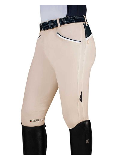 Pantalones de competición beige con detalles en azul marino y blanco (grip rodillas) para hombre Narmer - Equiline
