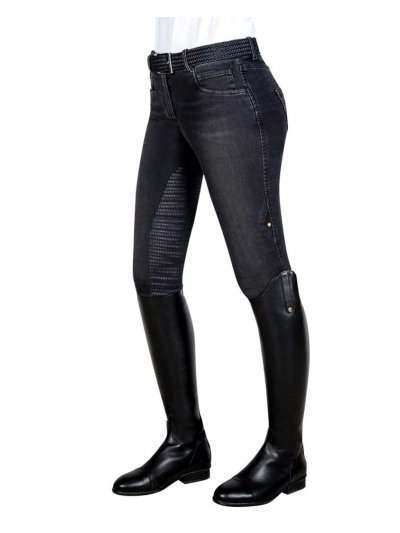 Pantalones vaqueros negros (grip rodilla y muslo) para mujer Giorgia - Equiline