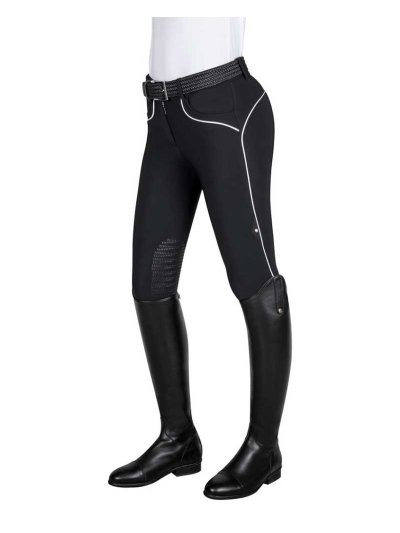 Pantalons d'hiver noir avec bordure blanc (grip aux genoux) pour femme Teresa - Equiline