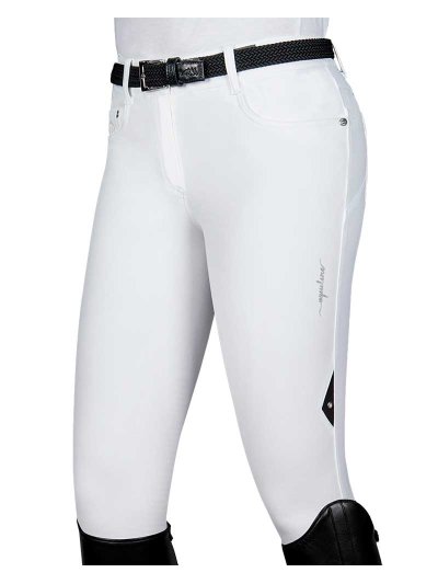Pantalons blanc avec écusson sur la poche arrière (grip genou et cuisse) pour femme Nadia - Equiline