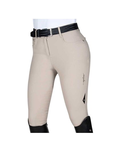 Pantalons beige avec écusson sur la poche arrière (grip genou et cuisse) pour femme Nadia - Equiline