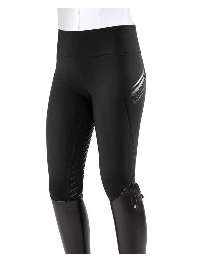 Mallas con cintura ancha elástica negros (grip culera) para mujer - Equiline