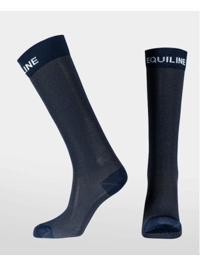 Junior (unisex) navy high socks with white front logo - Equiline