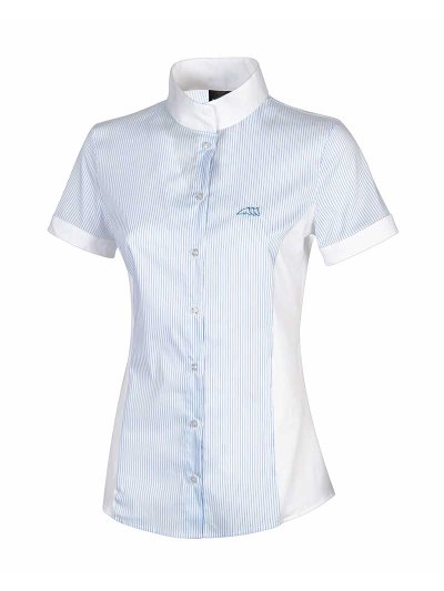 Chemise de compétition à manches courtes blanc à rayures verticales bleu clair pour femme Charlotte - Equiline