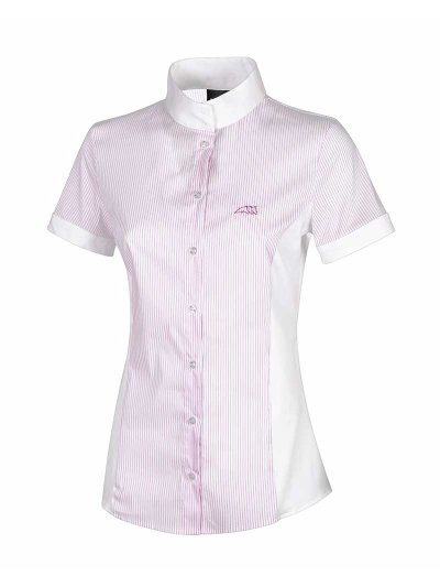 Chemise de compétition à manches courtes blanc à rayures verticales lilas pour femme Charlotte - Equiline