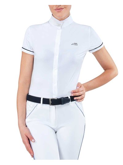 Chemise de compétition à manches courtes blanc avec manches de maille pour femme Cresida - Equiline