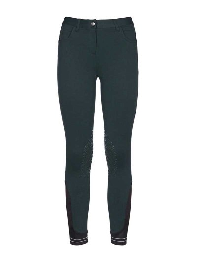 Dark Green Piqué Riding Pants with Pockets (Knee Grip) for Girls - Cavalleria Toscana