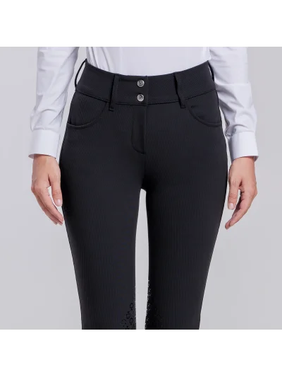 Pantalones de montar negros con grip en rodilla y textura de canalé para mujer American - Cavalleria Toscana