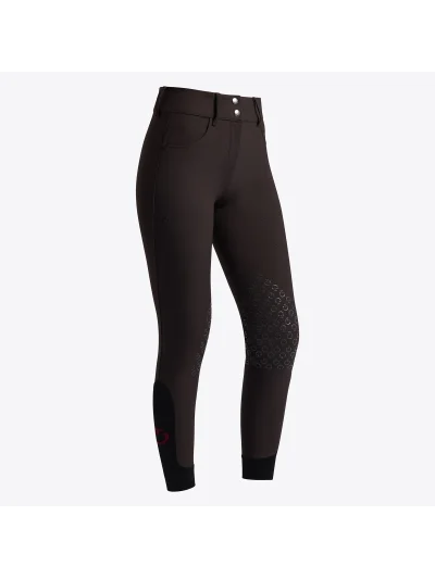 Pantalones de montar marrón oscuro (Espresso) con grip en rodilla y textura de canalé para mujer American - Cavalleria Toscana