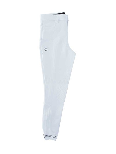 White Piqué Riding Pants with Pockets and Knee Grip for Boys - Cavalleria Toscana