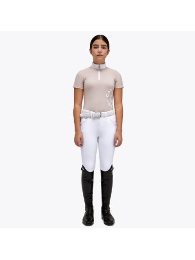 Polo de compétition rose poudré à manches courtes avec le grand logo en haut à gauche pour fille - Cavalleria Toscana