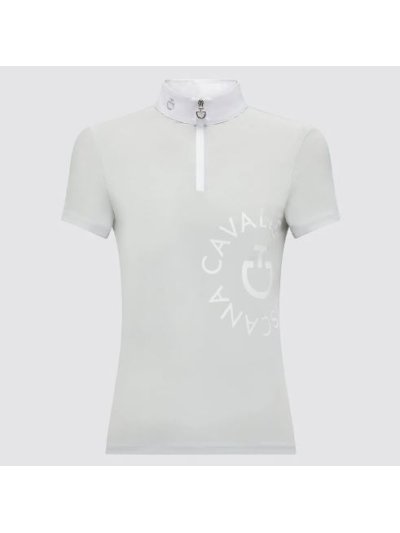 Polo de compétition gris à manches courtes avec le grand logo en haut à gauche pour fille - Cavalleria Toscana
