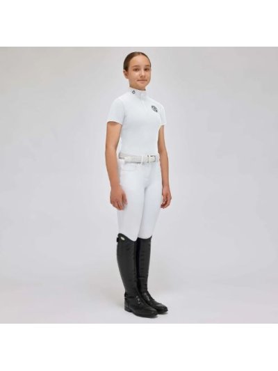 Polo de compétition à manches courtes blanc avec el logo bleu marine pour fille - Cavalleria Toscana