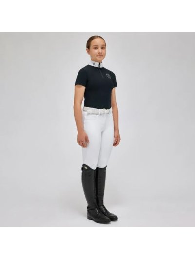 Polo de compétition à manches courtes bleu marine avec el logo blanc pour fille - Cavalleria Toscana