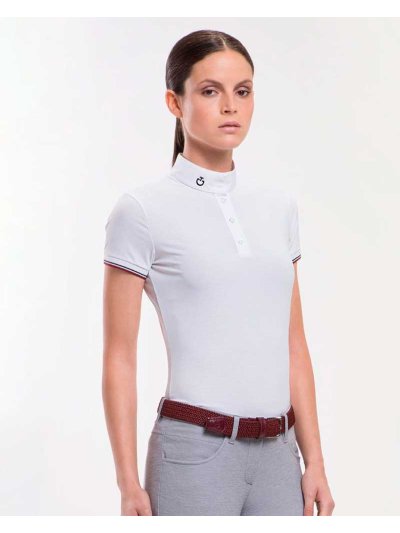 Women’s Short-Sleeve White Micro-Mesh Competition Polo - Cavalleria Toscana