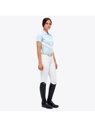 Polo de compétition de jersey perforé avec fermeture éclair et manches courtes bleu clair pour femme - Cavalleria Toscana