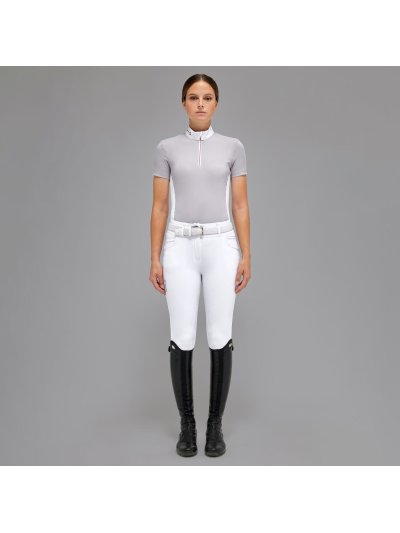 Polo de compétition gris à manches courtes et espalda de tissu fin tecnico pour femme - Cavalleria Toscana