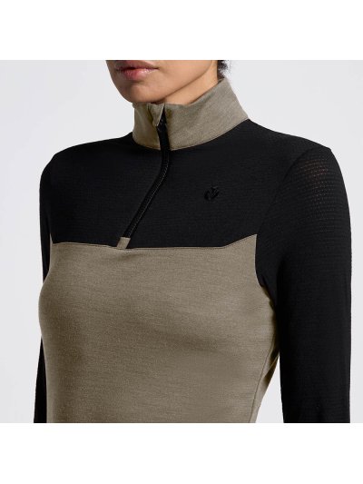 Polo technique d'entraînement vert et noir à manches longues avec col haut et media fermeture éclair pour femme - Cavalleria Toscana