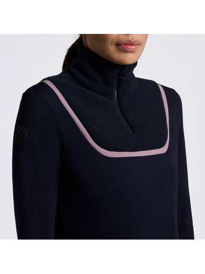 Polo technique bleu marine à manches longues avec la parte frontal en polaire et media fermeture éclair pour femme - Cavalleria Toscana