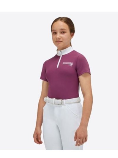 Polo de concours manches courtes prune zippé pour fille - RG