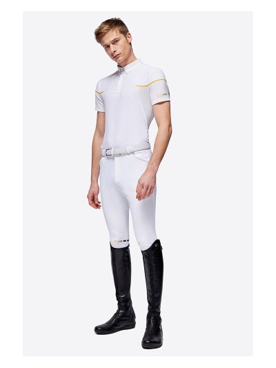 Polo de concurso de manga corta blanco con corchetes ocultos para hombre - RG