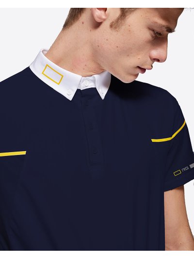 Polo de concurso de manga corta azul marino con corchetes ocultos para hombre - RG