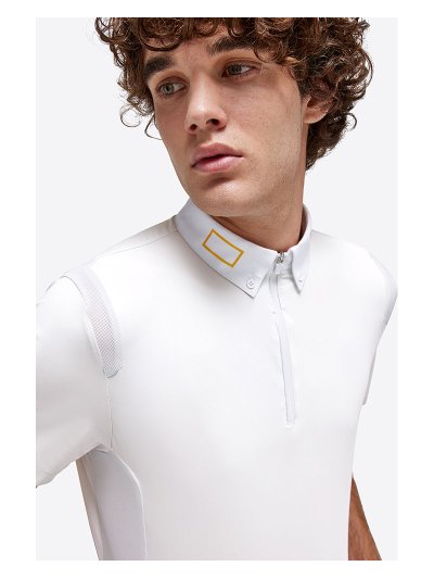 Polo de concurso de manga corta blanco con cremallera para hombre - RG
