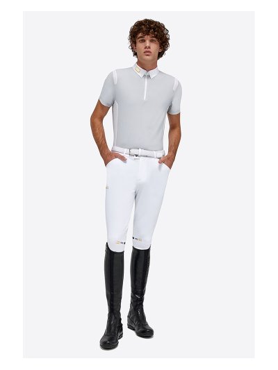 Polo de concurso de manga corta gris claro con cremallera para hombre - RG