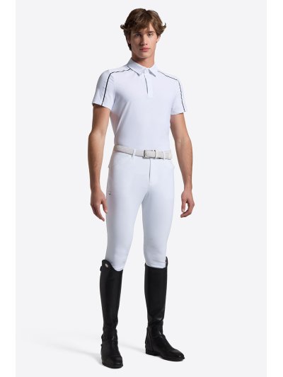 Polo técnico de manga corta blanco con botones e inserciones en los hombros para hombre - RG