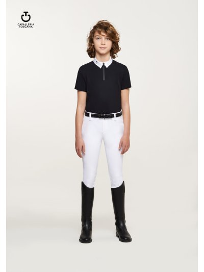 Polo de competición de manga corta negro con axilas de punto para niño - Cavalleria Toscana