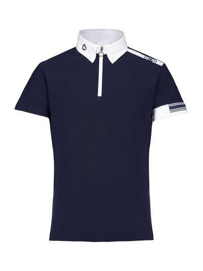 Polo de competición de manga corta azul marino con detalles de malla para niño - Cavalleria Toscana