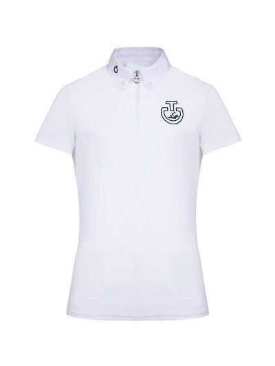 Polo de competición de manga corta blanco con logo azul marino para niño - Cavalleria Toscana