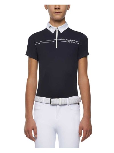 Polo de piqué de competición de manga corta azul marino para niño - Cavalleria Toscana