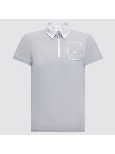 Polo de concurso de manga corta gris con el logo de la marca para niño - Cavalleria Toscana