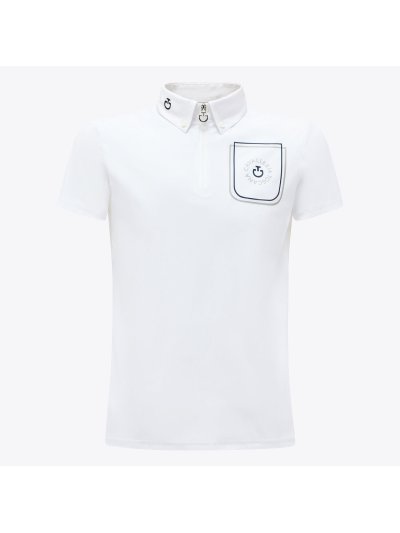 Polo básico de competición de manga corta blanco con el logo de la marca para niño - Cavalleria Toscana