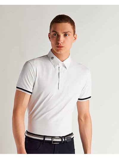 Polo de competición de manga corta de malla técnica blanca para hombre - Cavalleria Toscana