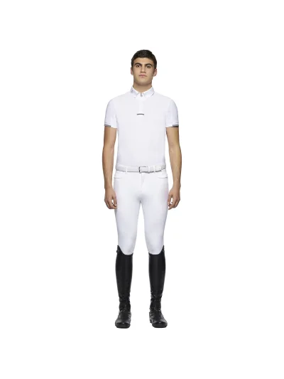 Polo de competición de manga corta de piqué blanco para hombre - Cavalleria Toscana - imagen 2