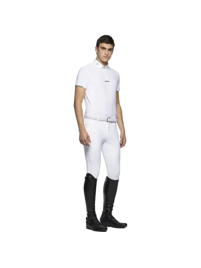 Polo de competición de manga corta de piqué blanco para hombre - Cavalleria Toscana - imagen 3