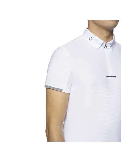 Polo de competición de manga corta de piqué blanco para hombre - Cavalleria Toscana