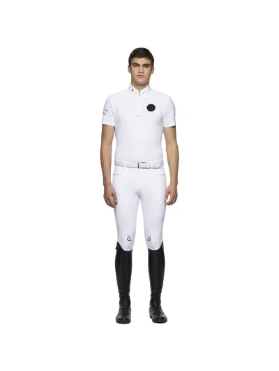 Polo de competición de manga corta blanco con logos en negro para hombre Team - Cavalleria Toscana - imagen 2