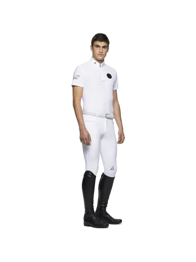 Polo de competición de manga corta blanco con logos en negro para hombre Team - Cavalleria Toscana - imagen 3