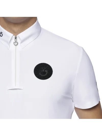 Polo de competición de manga corta blanco con logos en negro para hombre Team - Cavalleria Toscana