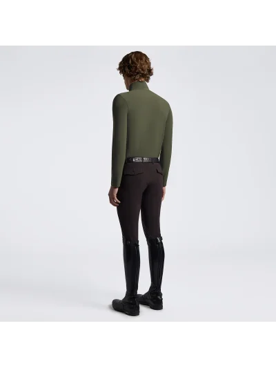 Polo de entrenamiento de manga larga verde oliva (Winter Moss) con cuello alto y media cremallera para hombre - Cavalleria Toscana - imagen 3