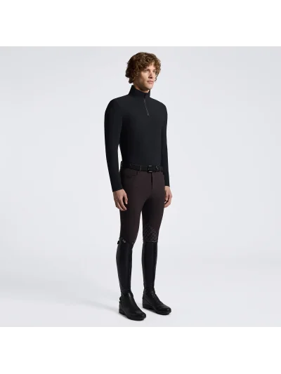 Polo de entrenamiento de manga larga negro con cuello alto y media cremallera para hombre - Cavalleria Toscana - imagen 2