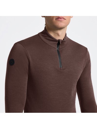 Polo técnico marrón de manga larga con media cremallera para hombre - Cavalleria Toscana