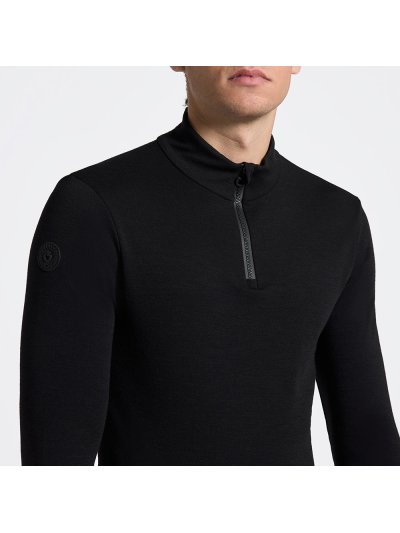 Polo técnico negro de manga larga con media cremallera para hombre - Cavalleria Toscana